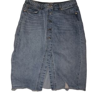 Wild Fable Button-Front Blue Denim Midi Skirt Size 10